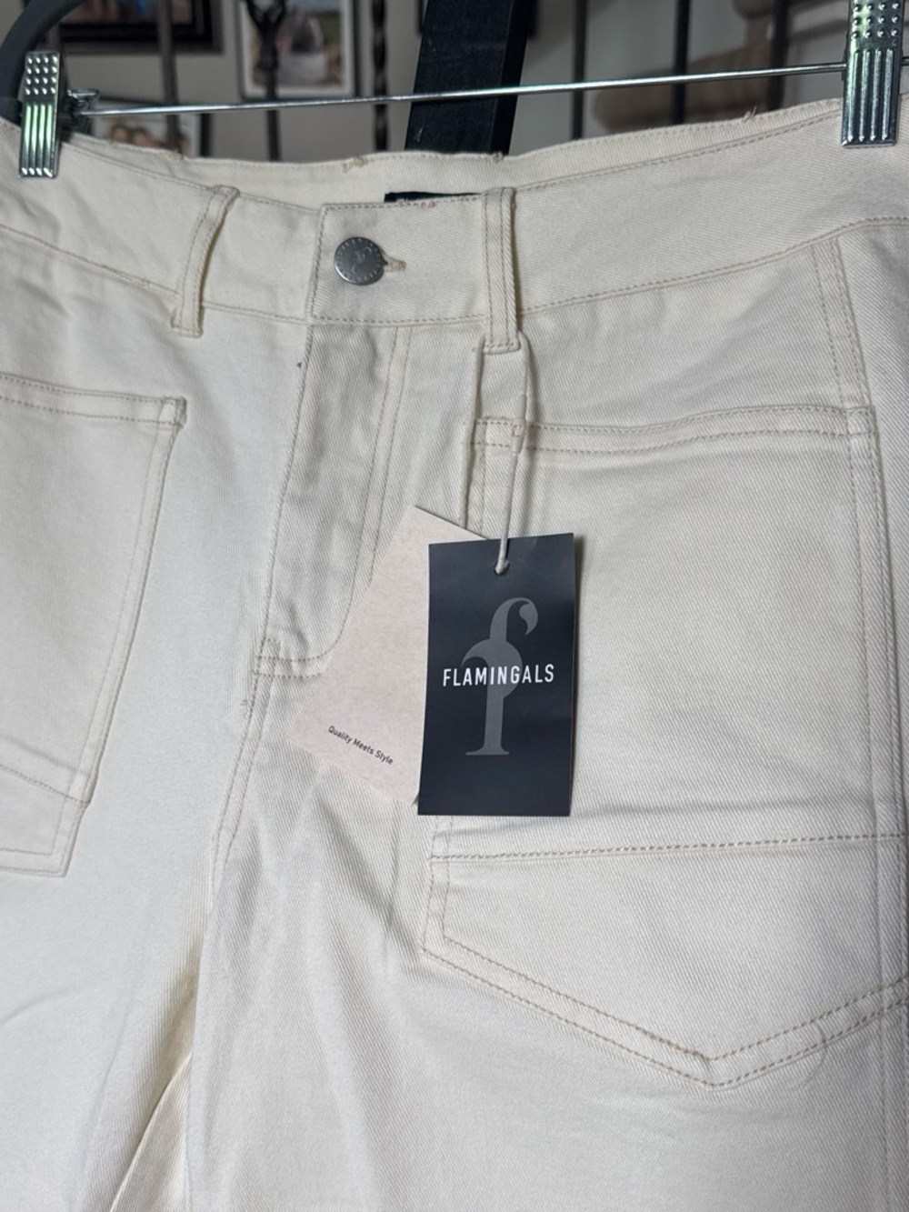 Flamingals Neutral Cream barrel front pocket Women’s Jeans - - Picture 2 of 8